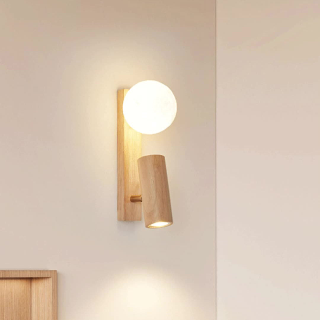 Traditional Japanese Round Ball Cylinder Rectangle PLA Plastic Solid Wood 1-Light Wall Sconce Lamp For Bedroom