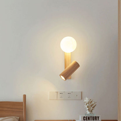 Traditional Japanese Round Ball Cylinder Rectangle PLA Plastic Solid Wood 1-Light Wall Sconce Lamp For Bedroom