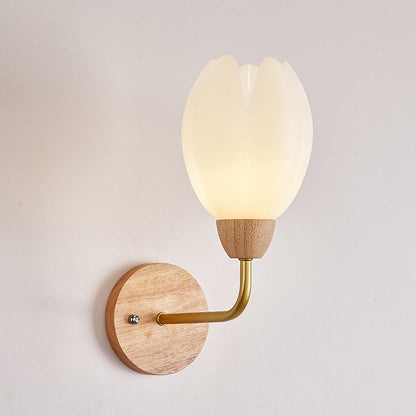Contemporary Scandinavian Floral Round PVC Iron Wood 1-Light Wall Sconce Lamp For Bedroom