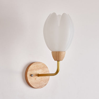 Contemporary Scandinavian Floral Round PVC Iron Wood 1-Light Wall Sconce Lamp For Bedroom