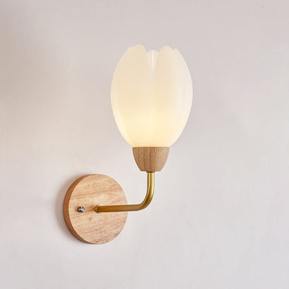 Contemporary Scandinavian Floral Round PVC Iron Wood 1-Light Wall Sconce Lamp For Bedroom