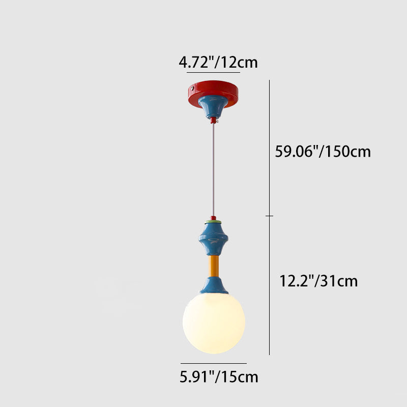 Traditional Vintage Prismatic Magic Bean Round Glass Iron 1-Light Pendant Light For Living Room