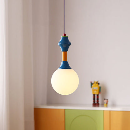 Traditional Vintage Prismatic Magic Bean Round Glass Iron 1-Light Pendant Light For Living Room