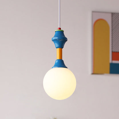 Traditional Vintage Prismatic Magic Bean Round Glass Iron 1-Light Pendant Light For Living Room