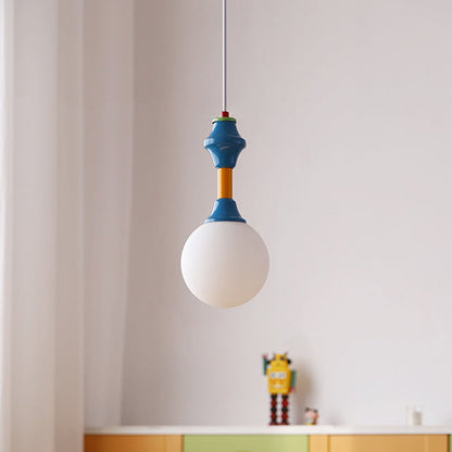 Traditional Vintage Prismatic Magic Bean Round Glass Iron 1-Light Pendant Light For Living Room