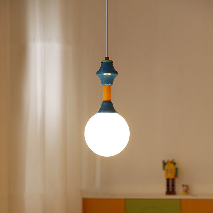 Traditional Vintage Prismatic Magic Bean Round Glass Iron 1-Light Pendant Light For Living Room