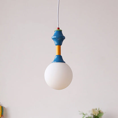 Traditional Vintage Prismatic Magic Bean Round Glass Iron 1-Light Pendant Light For Living Room