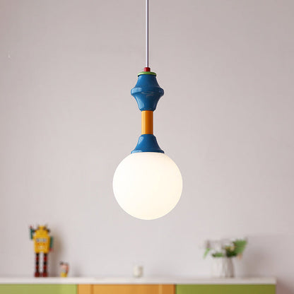Traditional Vintage Prismatic Magic Bean Round Glass Iron 1-Light Pendant Light For Living Room