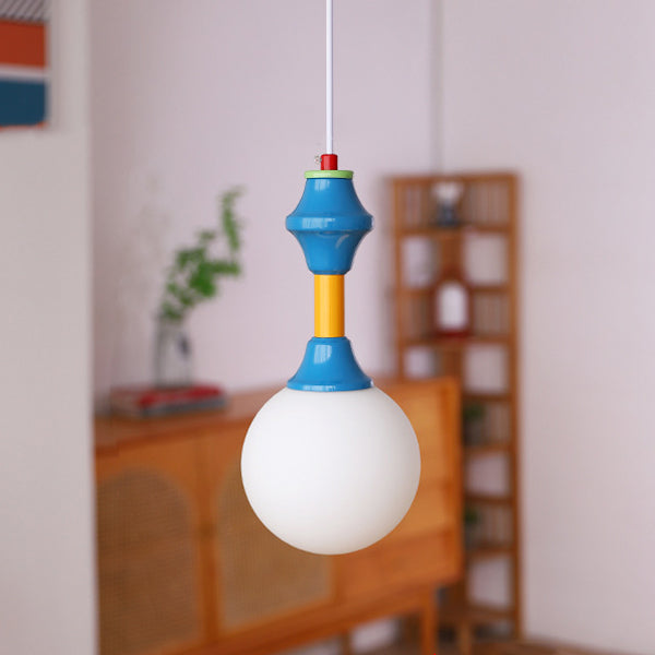 Traditional Vintage Prismatic Magic Bean Round Glass Iron 1-Light Pendant Light For Living Room
