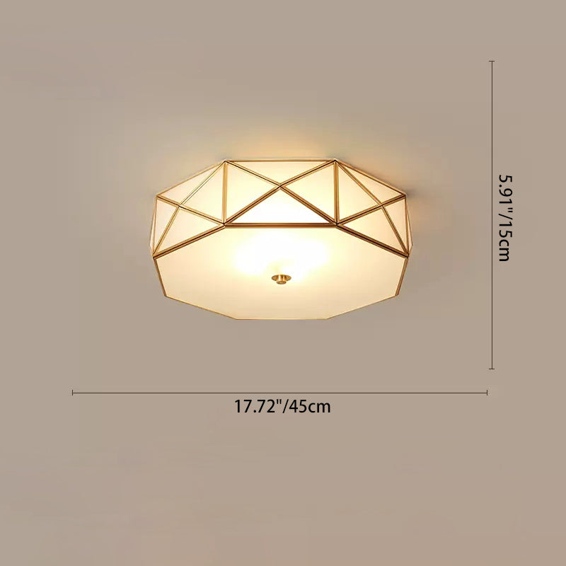 Contemporary Scandinavian Octagon Square Glass Brass 4/5 Light Flush Mount Ceiling Light For Bedroom