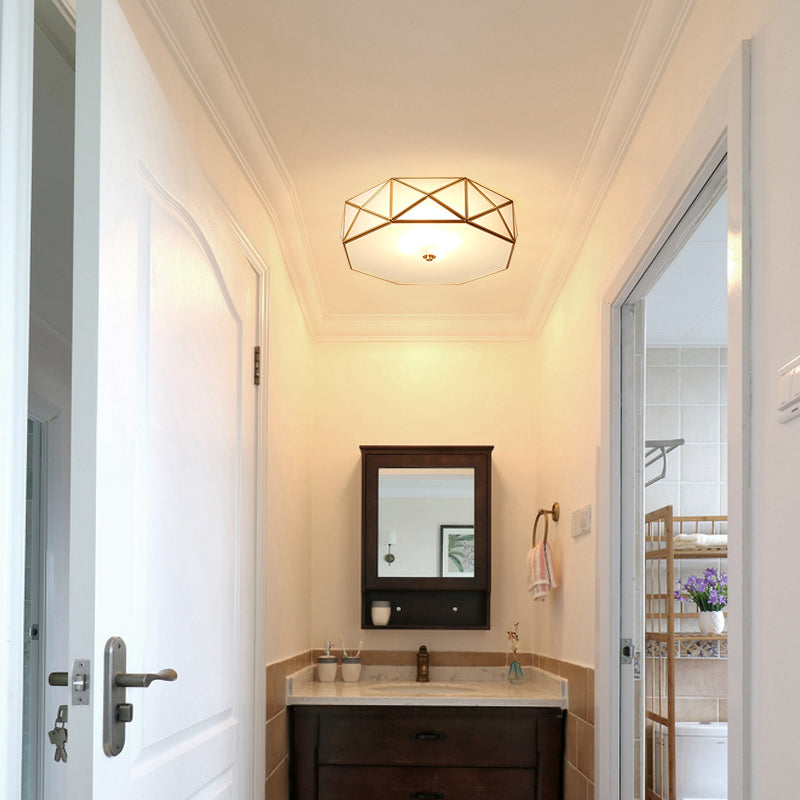 Contemporary Scandinavian Octagon Square Glass Brass 4/5 Light Flush Mount Ceiling Light For Bedroom