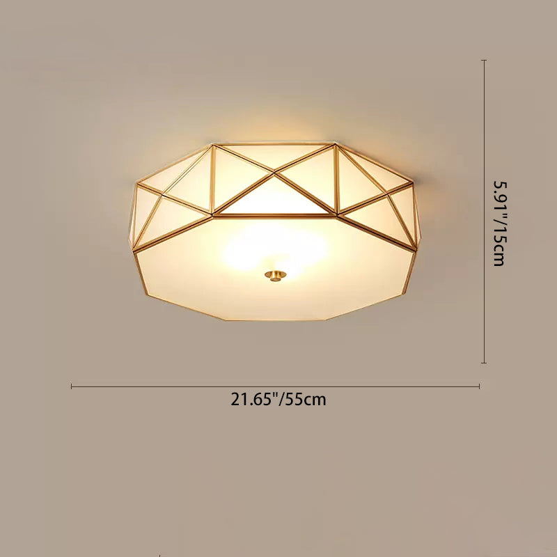 Contemporary Scandinavian Octagon Square Glass Brass 4/5 Light Flush Mount Ceiling Light For Bedroom