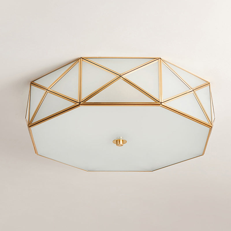 Contemporary Scandinavian Octagon Square Glass Brass 4/5 Light Flush Mount Ceiling Light For Bedroom