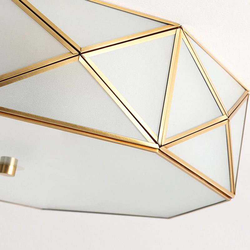Contemporary Scandinavian Octagon Square Glass Brass 4/5 Light Flush Mount Ceiling Light For Bedroom