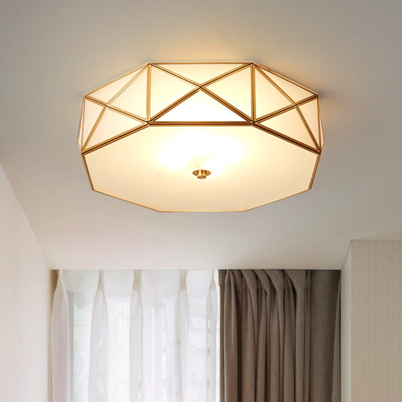 Contemporary Scandinavian Octagon Square Glass Brass 4/5 Light Flush Mount Ceiling Light For Bedroom