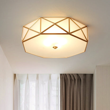 Contemporary Scandinavian Octagon Square Glass Brass 4/5 Light Flush Mount Ceiling Light For Bedroom