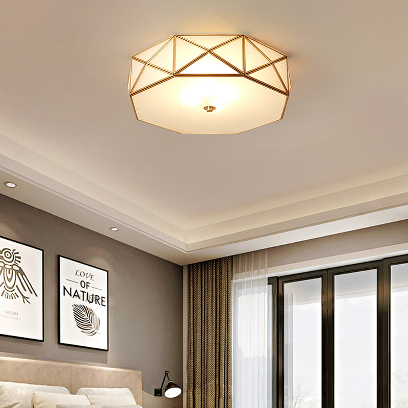 Contemporary Scandinavian Octagon Square Glass Brass 4/5 Light Flush Mount Ceiling Light For Bedroom