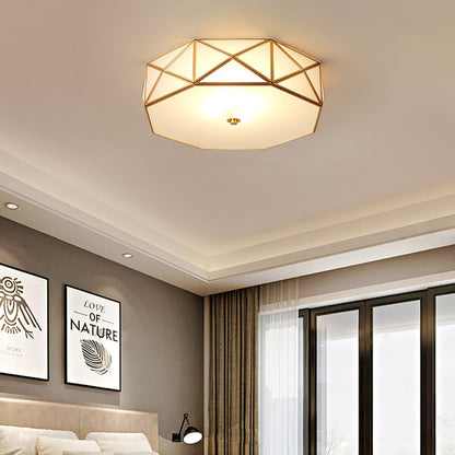 Contemporary Scandinavian Octagon Square Glass Brass 4/5 Light Flush Mount Ceiling Light For Bedroom