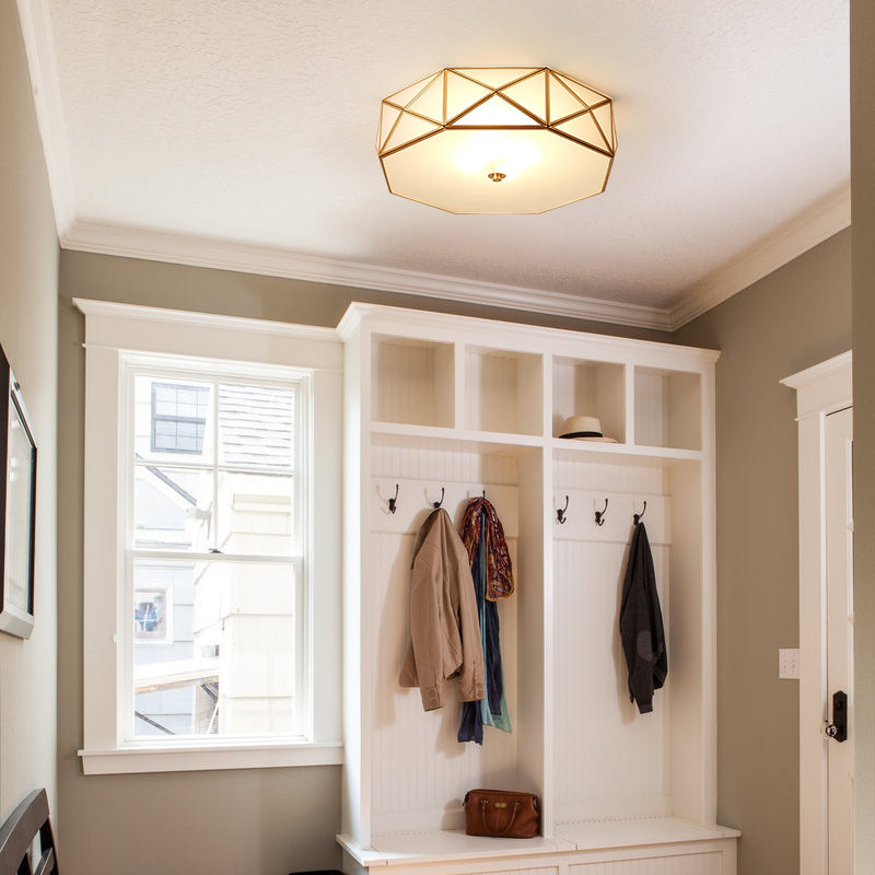 Contemporary Scandinavian Octagon Square Glass Brass 4/5 Light Flush Mount Ceiling Light For Bedroom