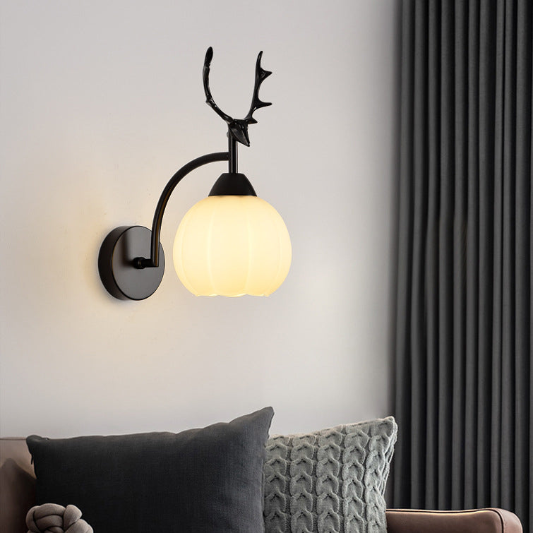 مصباح حائط دائري من الزجاج والحديد على شكل قرون اليقطين بتصميم آرت ديكو حديث لغرفة النوم 