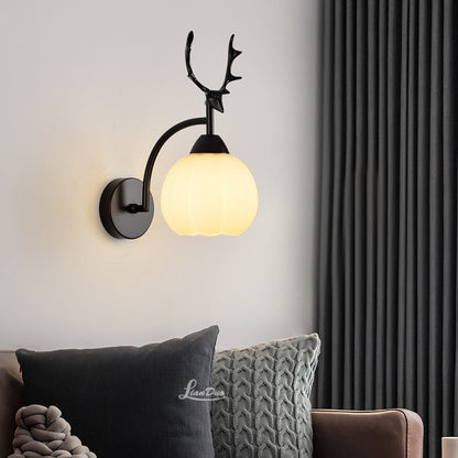 مصباح حائط دائري من الزجاج والحديد على شكل قرون اليقطين بتصميم آرت ديكو حديث لغرفة النوم 