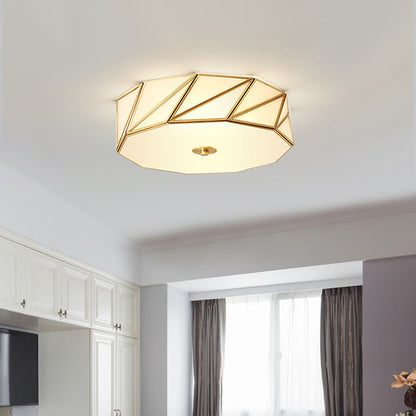 Contemporary Scandinavian Quadrilateral Polygonal Glass Copper 4-Light Flush Mount Ceiling Light For Living Room