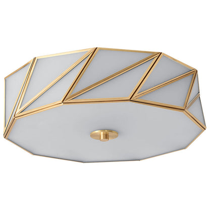 Contemporary Scandinavian Quadrilateral Polygonal Glass Copper 4-Light Flush Mount Ceiling Light For Living Room