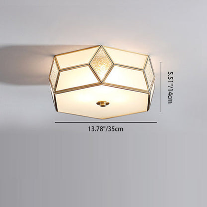 Contemporary Creative Prismatic Trapezoidal Octagonal Glass Copper 3/4/6 Light Flush Mount Ceiling Light For Living Room