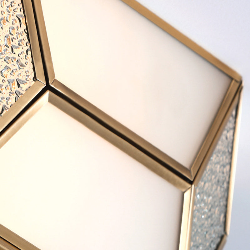 Contemporary Creative Prismatic Trapezoidal Octagonal Glass Copper 3/4/6 Light Flush Mount Ceiling Light For Living Room