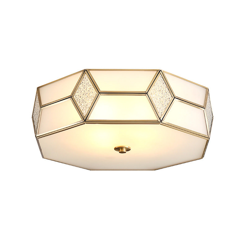 Contemporary Creative Prismatic Trapezoidal Octagonal Glass Copper 3/4/6 Light Flush Mount Ceiling Light For Living Room