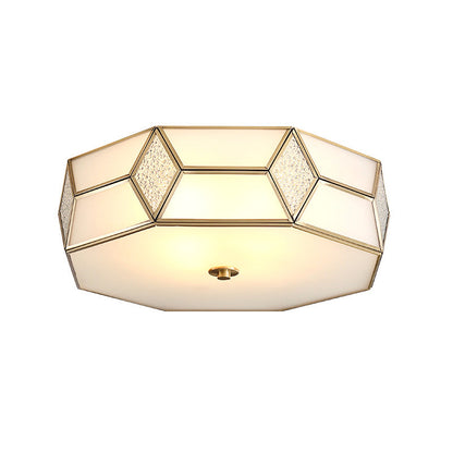Contemporary Creative Prismatic Trapezoidal Octagonal Glass Copper 3/4/6 Light Flush Mount Ceiling Light For Living Room