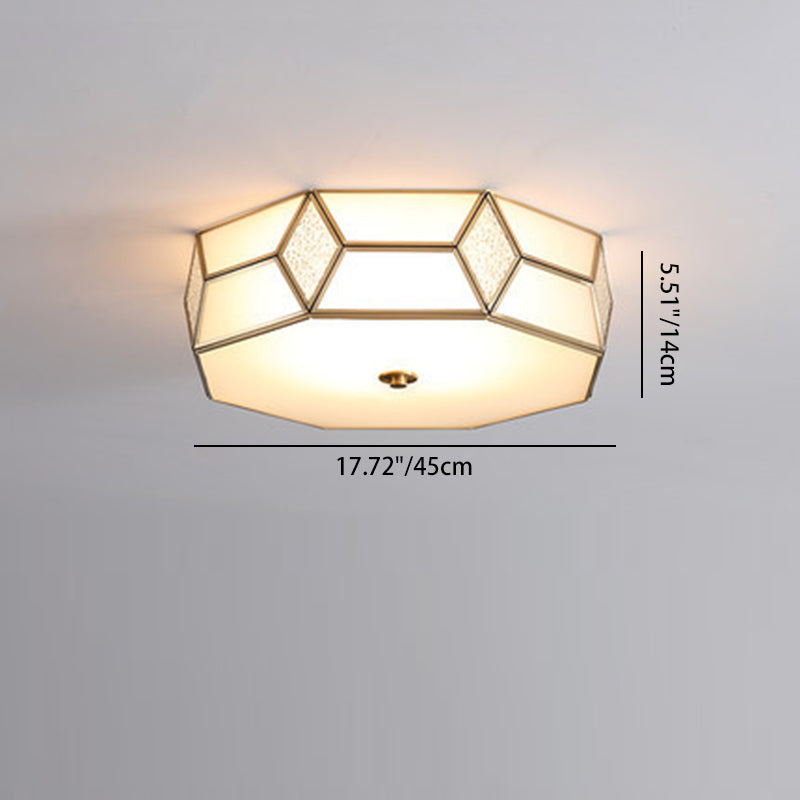Contemporary Creative Prismatic Trapezoidal Octagonal Glass Copper 3/4/6 Light Flush Mount Ceiling Light For Living Room