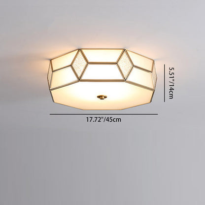 Contemporary Creative Prismatic Trapezoidal Octagonal Glass Copper 3/4/6 Light Flush Mount Ceiling Light For Living Room