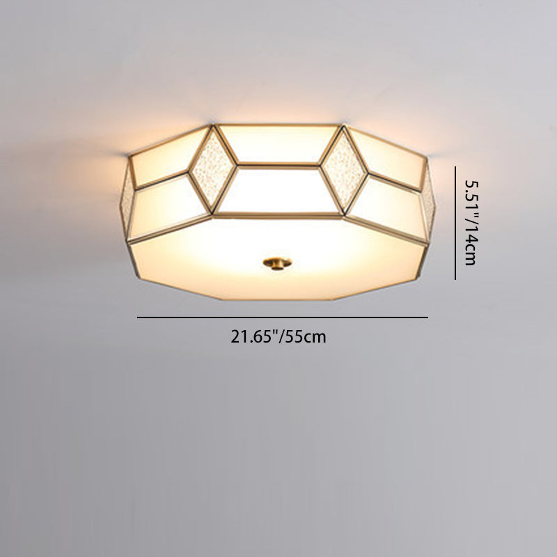 Contemporary Creative Prismatic Trapezoidal Octagonal Glass Copper 3/4/6 Light Flush Mount Ceiling Light For Living Room