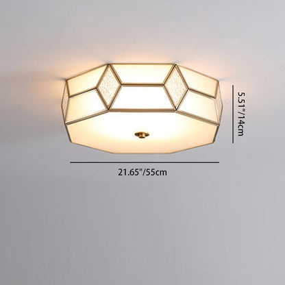 Contemporary Creative Prismatic Trapezoidal Octagonal Glass Copper 3/4/6 Light Flush Mount Ceiling Light For Living Room