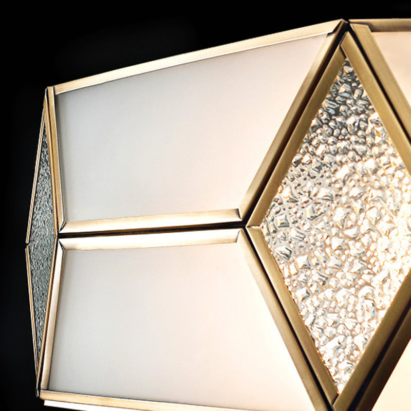 Contemporary Creative Prismatic Trapezoidal Octagonal Glass Copper 3/4/6 Light Flush Mount Ceiling Light For Living Room