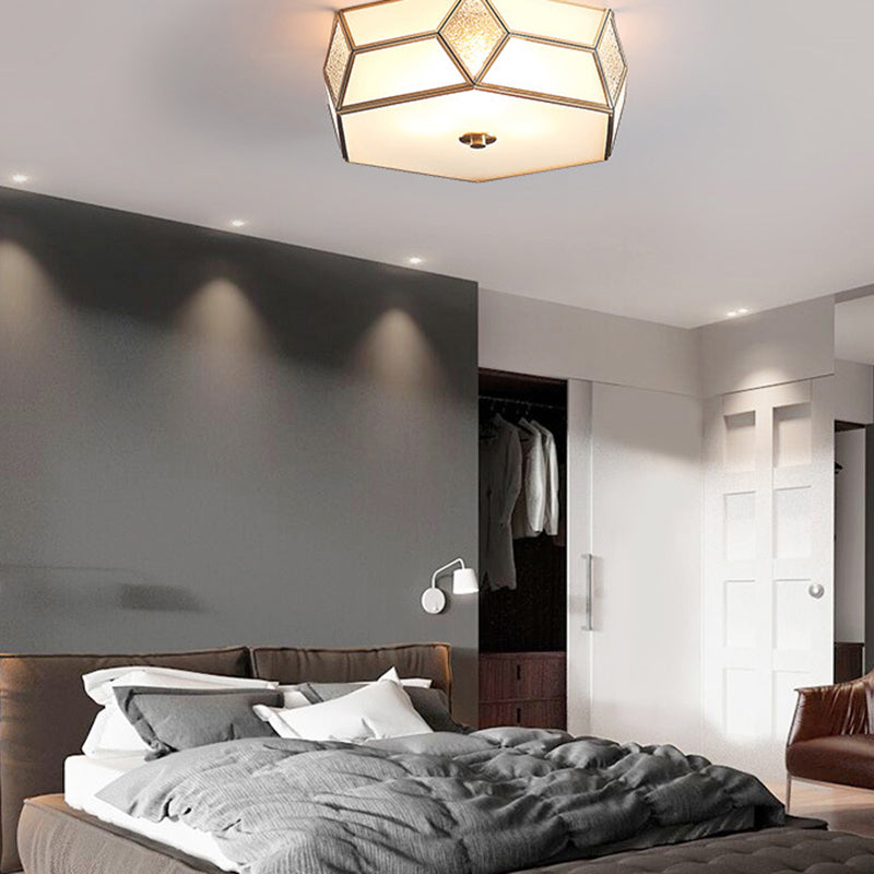 Contemporary Creative Prismatic Trapezoidal Octagonal Glass Copper 3/4/6 Light Flush Mount Ceiling Light For Living Room
