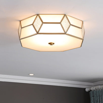 Contemporary Creative Prismatic Trapezoidal Octagonal Glass Copper 3/4/6 Light Flush Mount Ceiling Light For Living Room