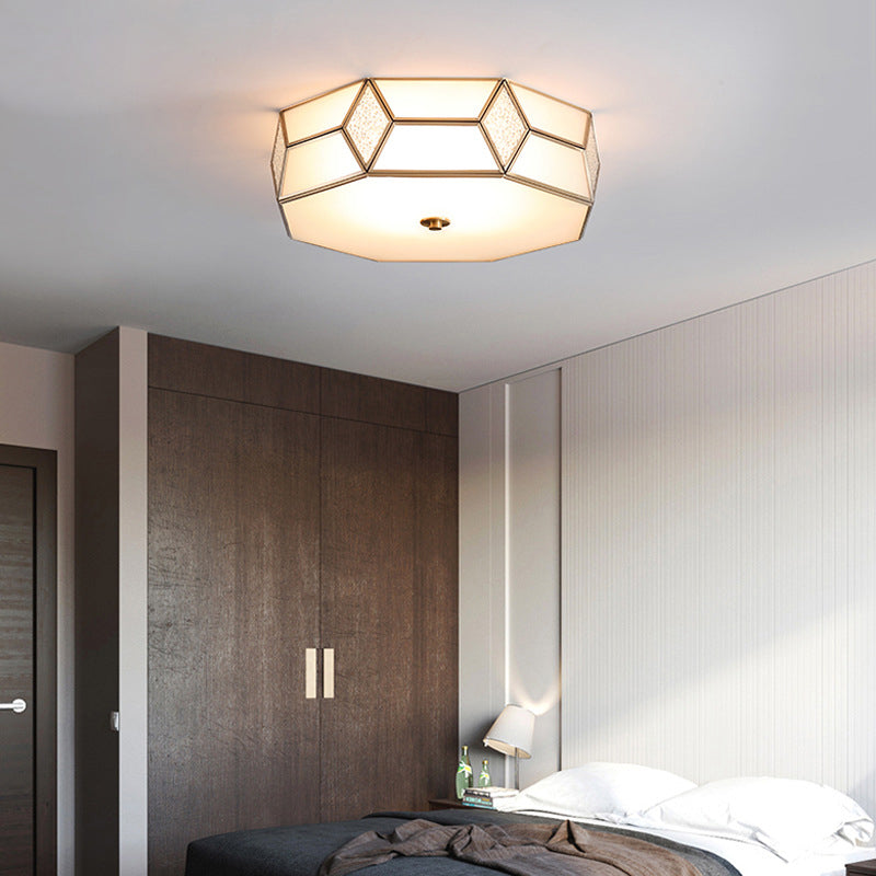 Contemporary Creative Prismatic Trapezoidal Octagonal Glass Copper 3/4/6 Light Flush Mount Ceiling Light For Living Room