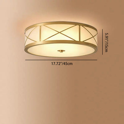 Traditional Rustic Round Distressed Straight Glass Copper 3/4 Light Flush Mount Ceiling Light For Living Room
