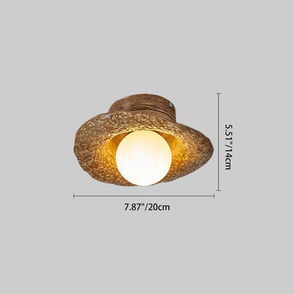 Contemporary Creative Irregular Round Ball Resin Hardware 1-Light Semi-Flush Mount Ceiling Light For Living Room