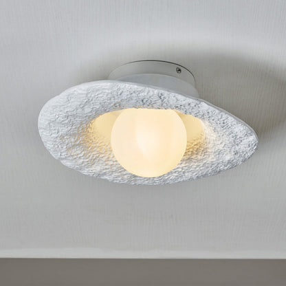 Contemporary Creative Irregular Round Ball Resin Hardware 1-Light Semi-Flush Mount Ceiling Light For Living Room