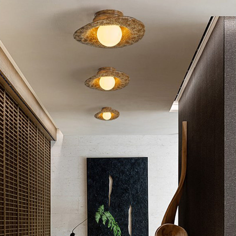 Contemporary Creative Irregular Round Ball Resin Hardware 1-Light Semi-Flush Mount Ceiling Light For Living Room