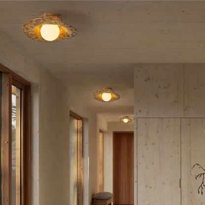 Contemporary Creative Irregular Round Ball Resin Hardware 1-Light Semi-Flush Mount Ceiling Light For Living Room