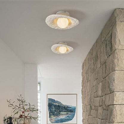 Contemporary Creative Irregular Round Ball Resin Hardware 1-Light Semi-Flush Mount Ceiling Light For Living Room