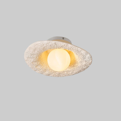 Contemporary Creative Irregular Round Ball Resin Hardware 1-Light Semi-Flush Mount Ceiling Light For Living Room