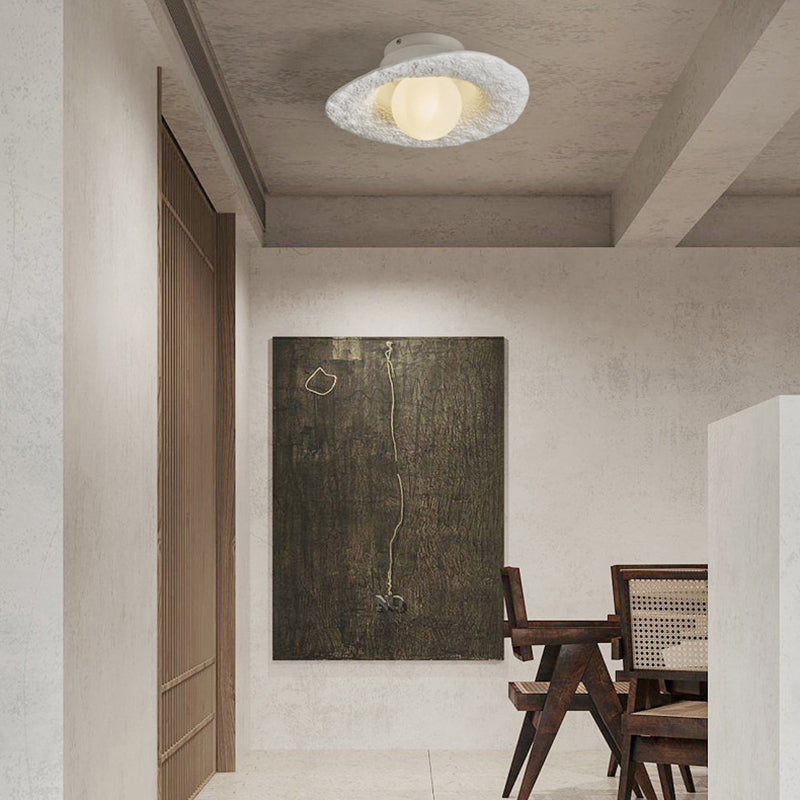 Contemporary Creative Irregular Round Ball Resin Hardware 1-Light Semi-Flush Mount Ceiling Light For Living Room