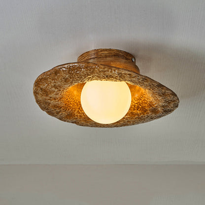 Contemporary Creative Irregular Round Ball Resin Hardware 1-Light Semi-Flush Mount Ceiling Light For Living Room