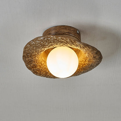 Contemporary Creative Irregular Round Ball Resin Hardware 1-Light Semi-Flush Mount Ceiling Light For Living Room