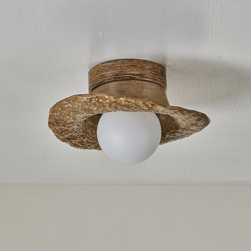 Contemporary Creative Irregular Round Ball Resin Hardware 1-Light Semi-Flush Mount Ceiling Light For Living Room